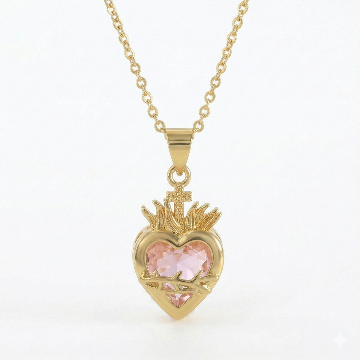 Colar Feminino Aço Inoxidável Sagrado Coração Clássico - Rosa