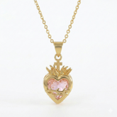 Colar Feminino Aço Inoxidável Sagrado Coração Clássico - Rosa