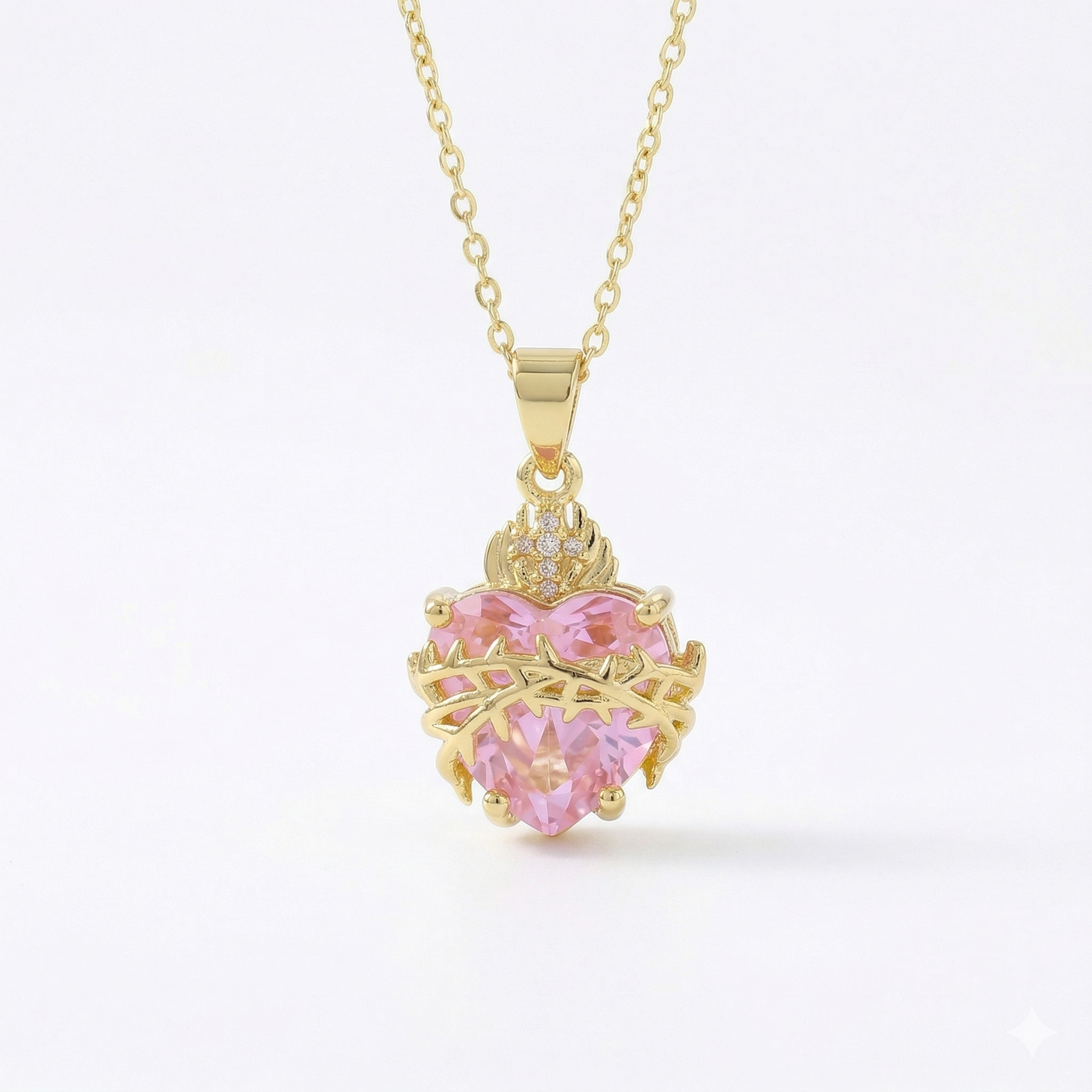 Colar Feminino Aço Inoxidável Sagrado Coração Majestoso - Rosa