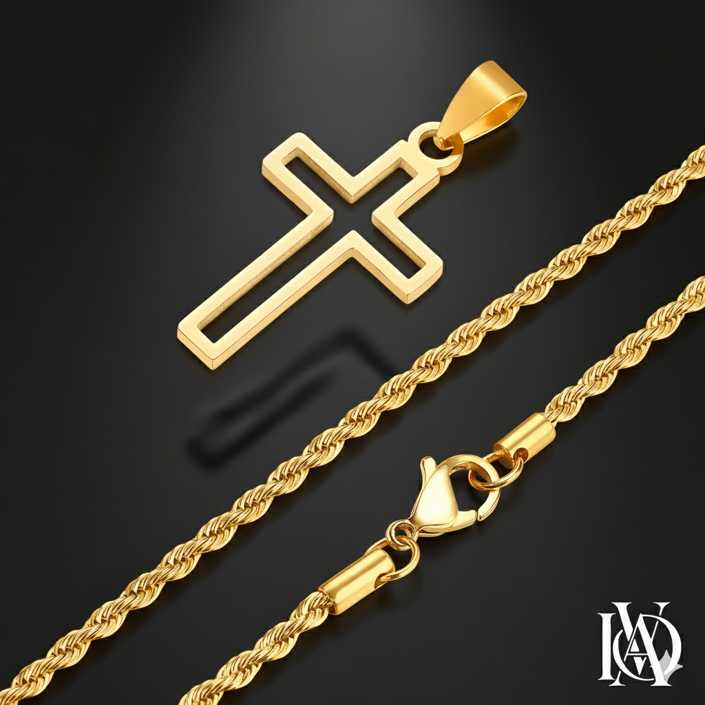 Colar Masculino - Pingente Cruz Vazada