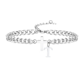 Pulseira Aço Inox - Cruz com Letra Inicial