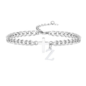 Pulseira Aço Inox - Cruz com Letra Inicial