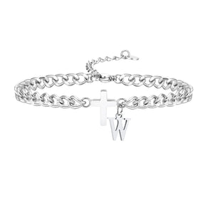 Pulseira Aço Inox - Cruz com Letra Inicial