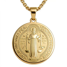 Colar Masculino Aço Inox - Medalha de São Bento lisa - Dourado