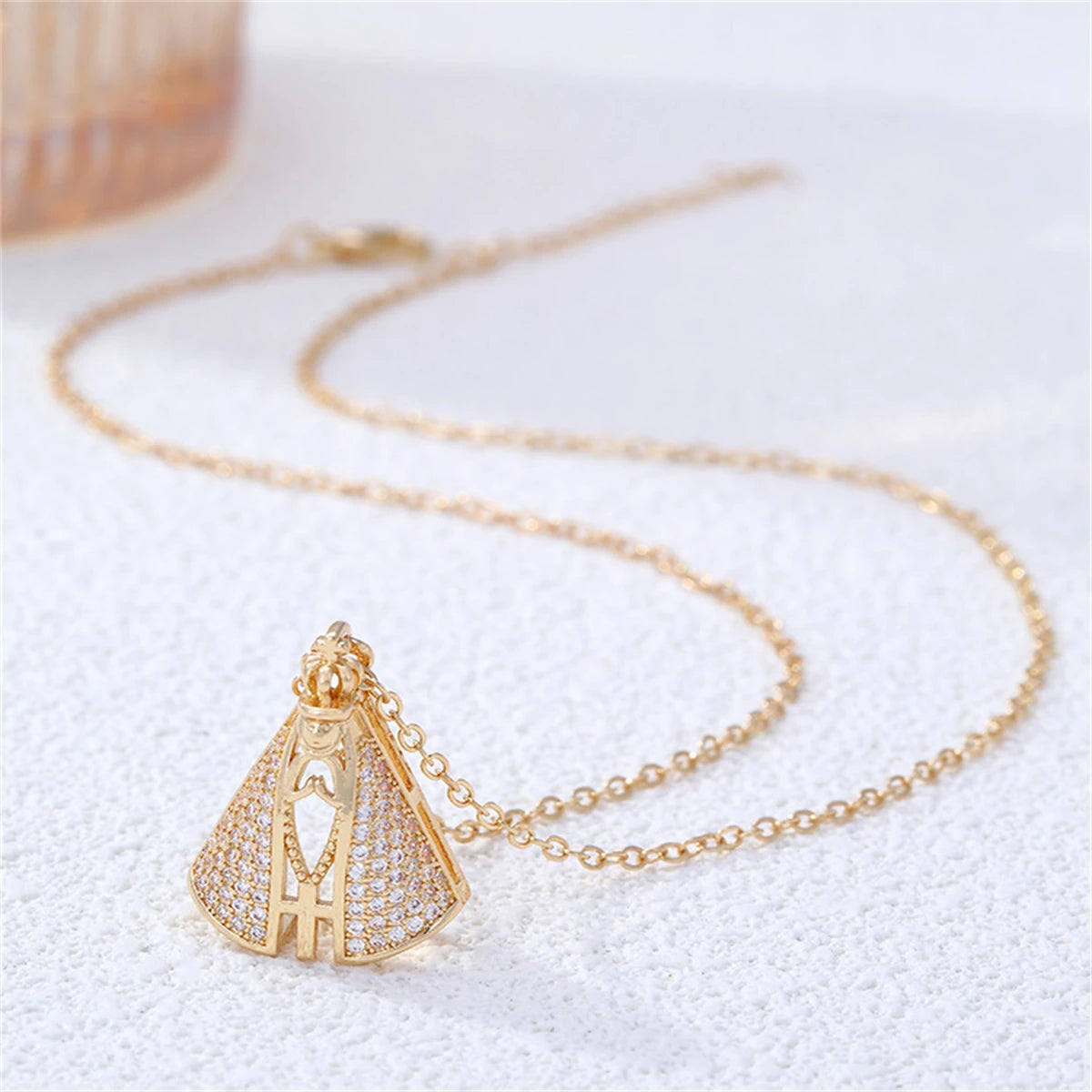 Colar Nossa Senhora Aparecida - Dourado e Branco