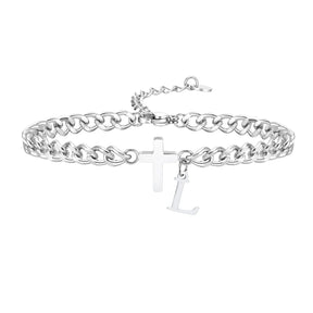 Pulseira Aço Inox - Cruz com Letra Inicial