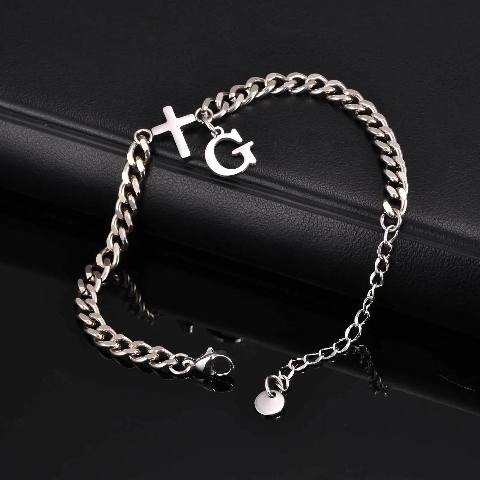 Pulseira Aço Inox - Cruz com Letra Inicial