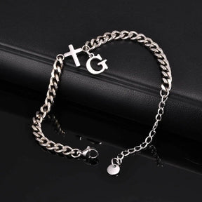 Pulseira Aço Inox - Cruz com Letra Inicial