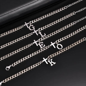 Pulseira Aço Inox - Cruz com Letra Inicial