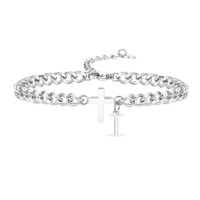 Pulseira Aço Inox - Cruz com Letra Inicial