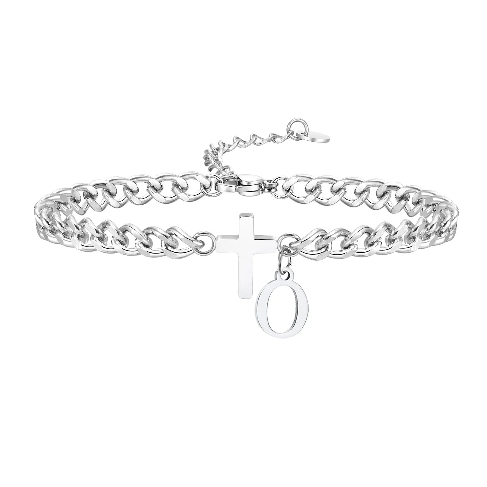 Pulseira Aço Inox - Cruz com Letra Inicial