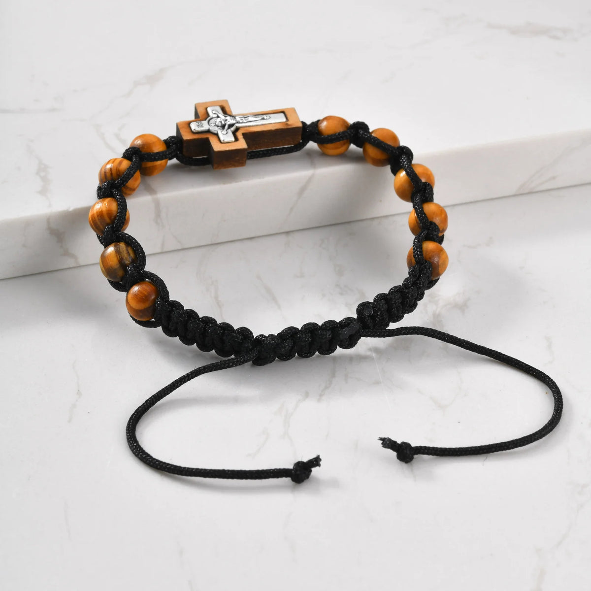 Pulseira Masculina Regulável - Dezena de Rosário em Madeira