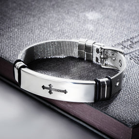 Pulseira Metálica Fina - Cruz em Aço