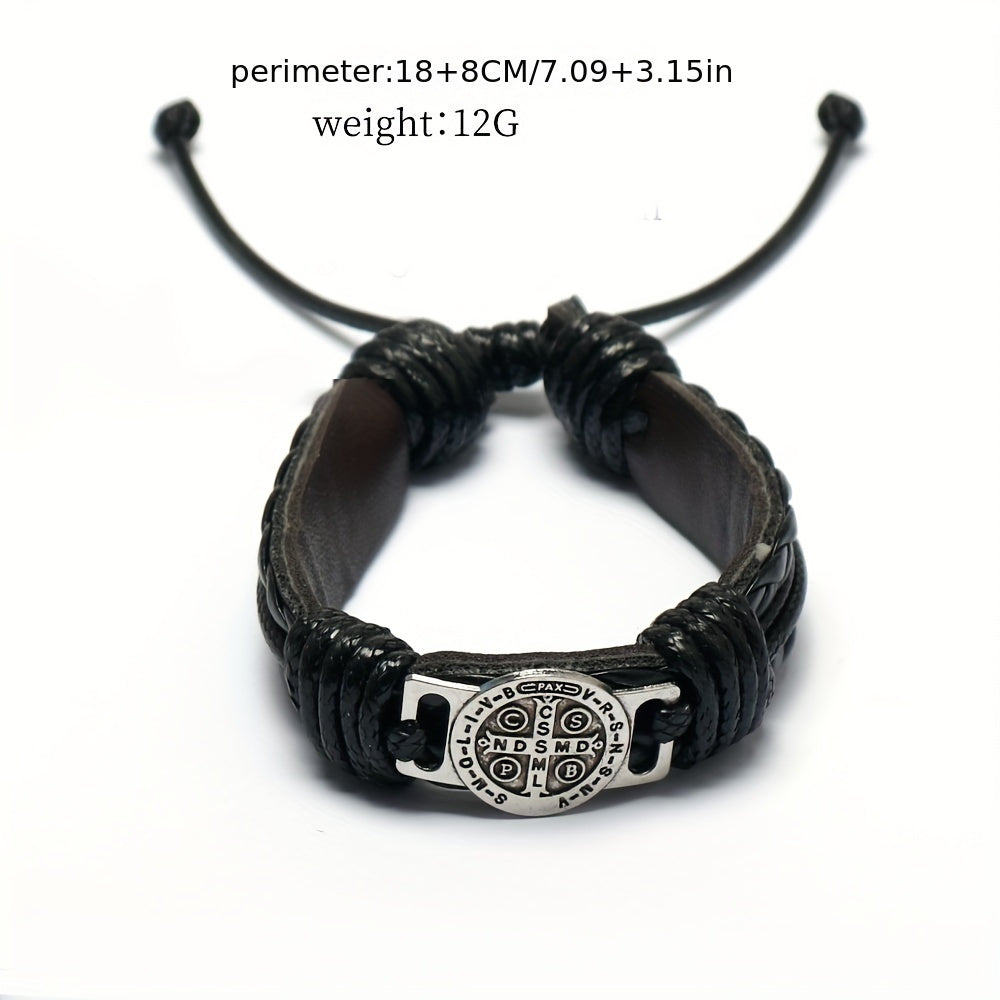 Pulseira de Couro - Medalha de São Bento - Grossa