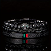 Kit Três Pulseiras em Couro e Metal - Olho de Jaguar
