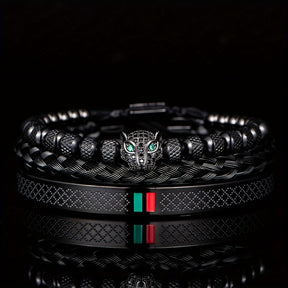 Kit Três Pulseiras em Couro e Metal - Olho de Jaguar