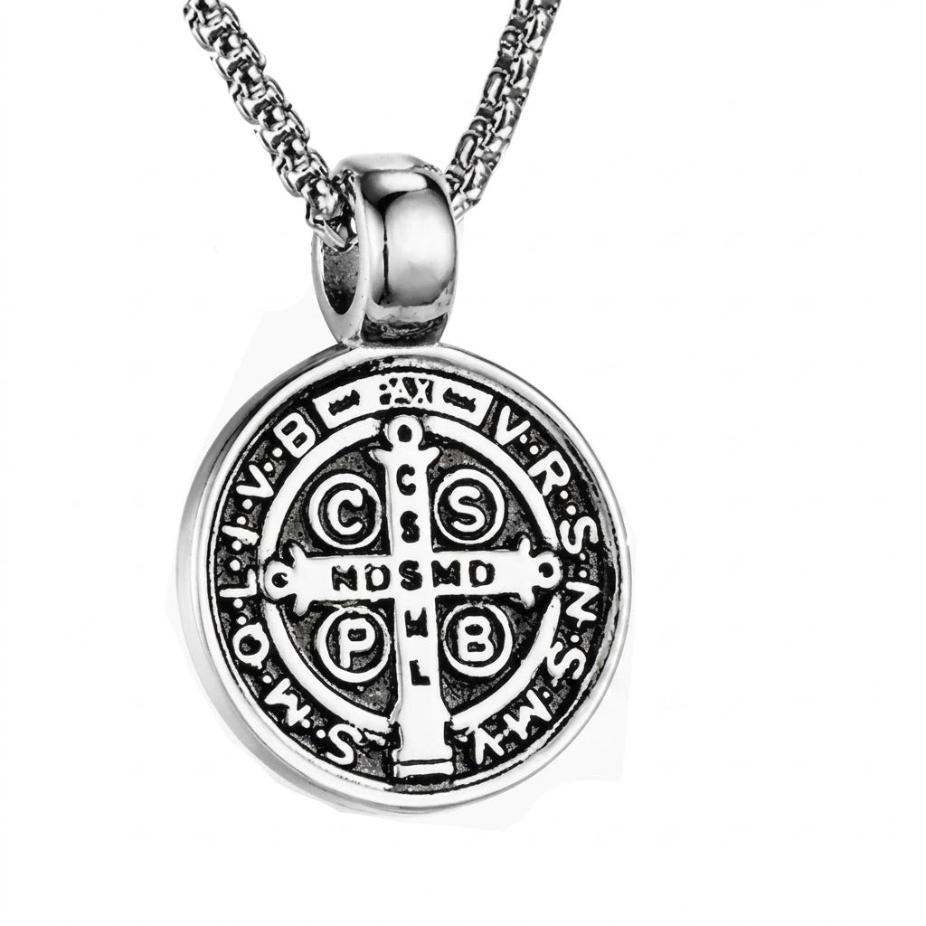 Colar Aço Inoxidável Medalha de São Bento