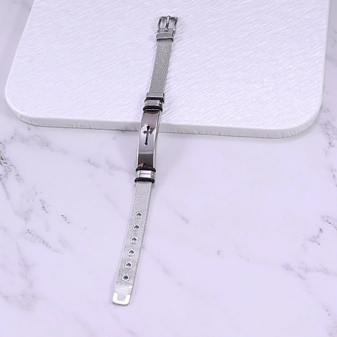 Pulseira Metálica Fina - Cruz em Aço