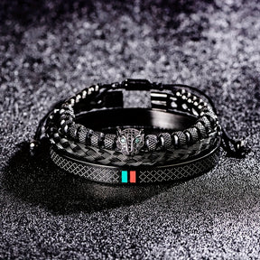 Kit Três Pulseiras em Couro e Metal - Olho de Jaguar