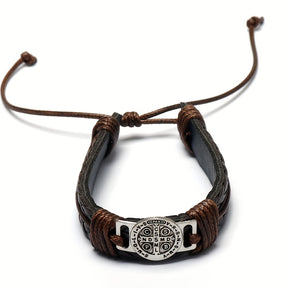 Pulseira de Couro - Medalha de São Bento - Grossa