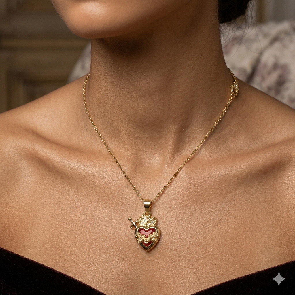 Colar Feminino Aço Inoxidável Sagrado Coração Lumina - Dourado