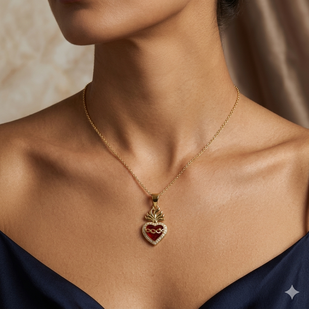 Colar Feminino Aço Inoxidável Sagrado Coração de Jesus