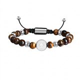 Pulseira Medalha de São Bento (Miçanga Regulável) - Prata com Marrom