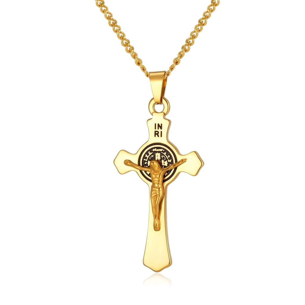 Colar Aço Inox - Crucifixo Medalha de São Bento