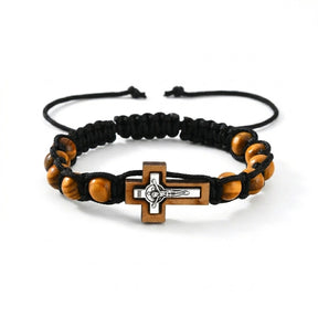 Pulseira Masculina Regulável - Dezena de Rosário em Madeira