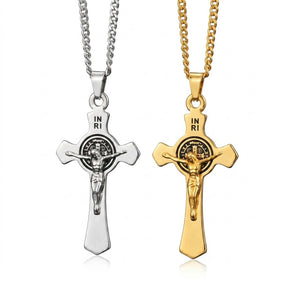 Colar Aço Inox - Crucifixo Medalha de São Bento
