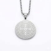 Colar Masculino Aço Inox - Medalha de São Bento lisa - Prata