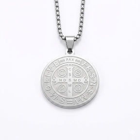 Colar Masculino Aço Inox - Medalha de São Bento lisa - Prata
