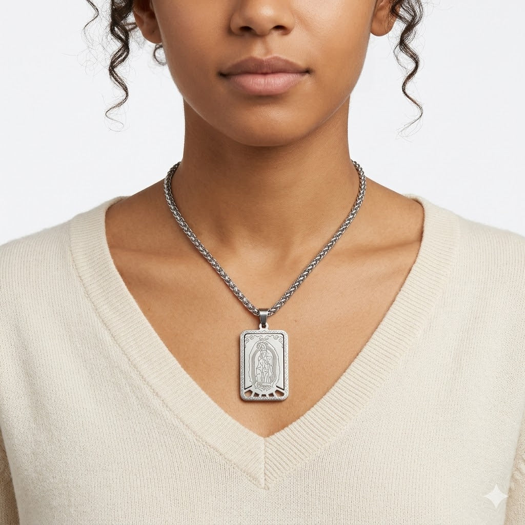 Colar Aço Inoxidável - Nossa Senhora de Guadalupe Prata